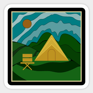 Camping Adventure Funny Tent Sunset Artsy Sticker